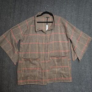 Coco Carmen Plaid Jacket Oversized‎ One Size Collared 3/4 Sleeve Coat Cardigan